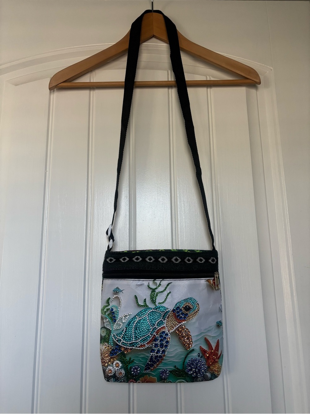 Hand Crafted Beaded Sea Turtle Crossbody Bag